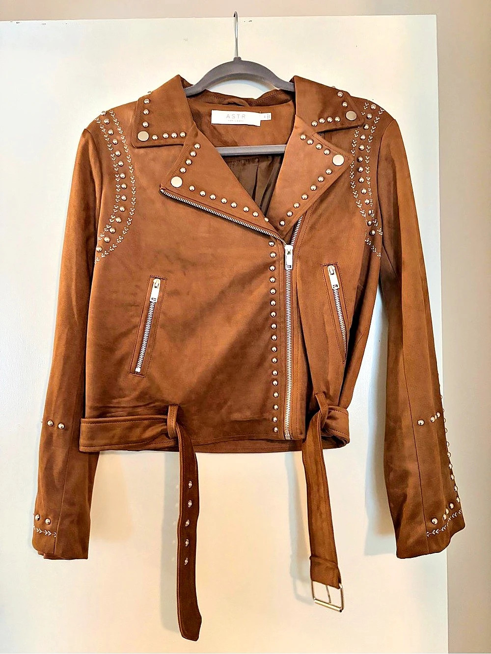 ASTR Studded Moto Jacket in Brown Size Medium